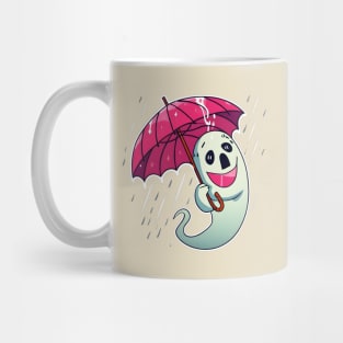 ghost holding pink umbrella in a rainstorm Mug